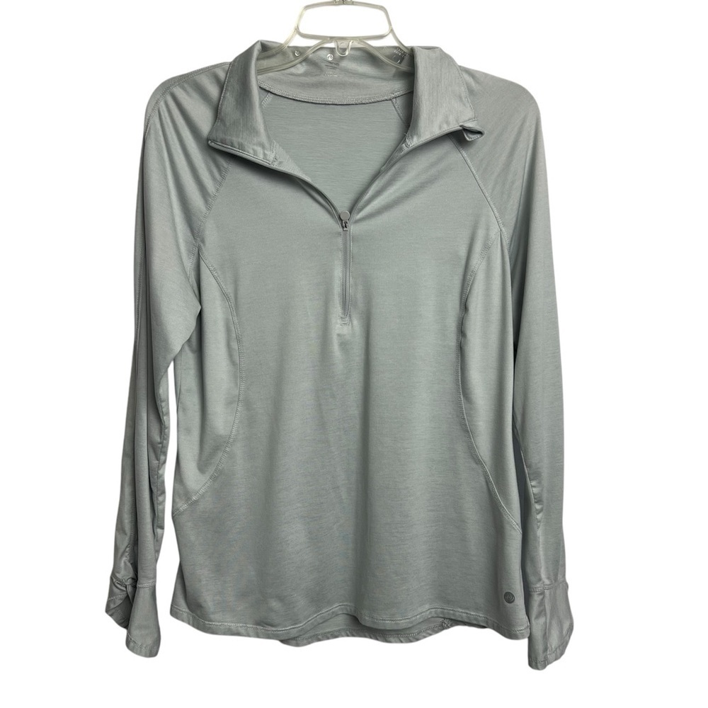 PrAna Women’s Pullover 1/4 Zip Top Sz Large Color Gray Long Sleeves Stretch